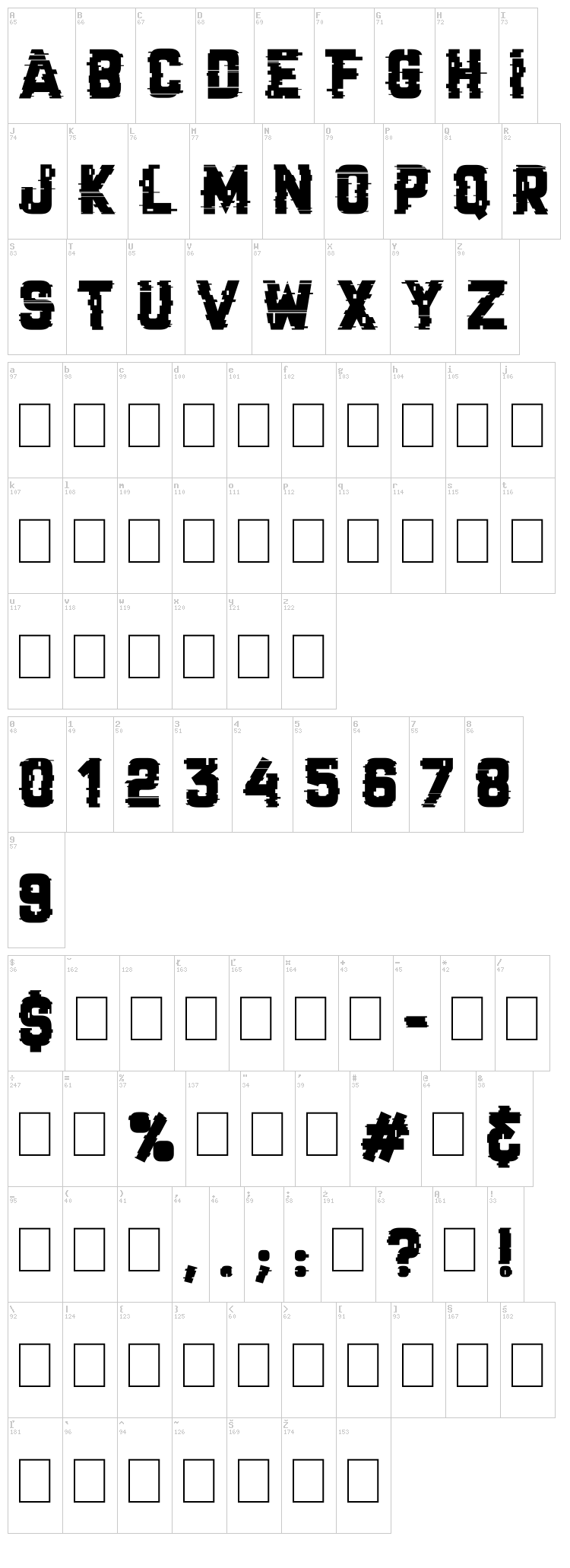 Cracked Code font map